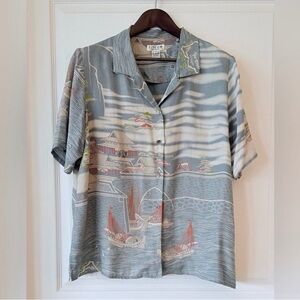 Citron 100% silk Gray and Tan Patterned Shirt